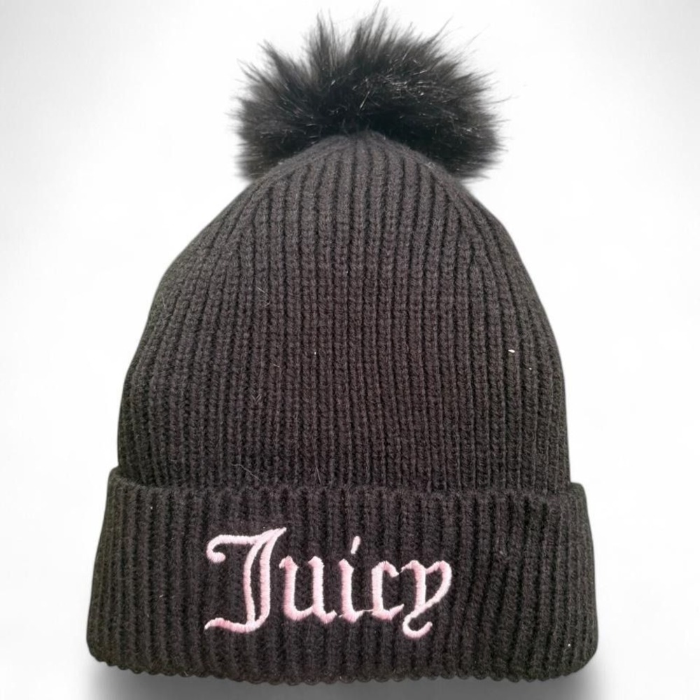 Juicy Couture Black Womens Beanie One Size Y2K Retro
